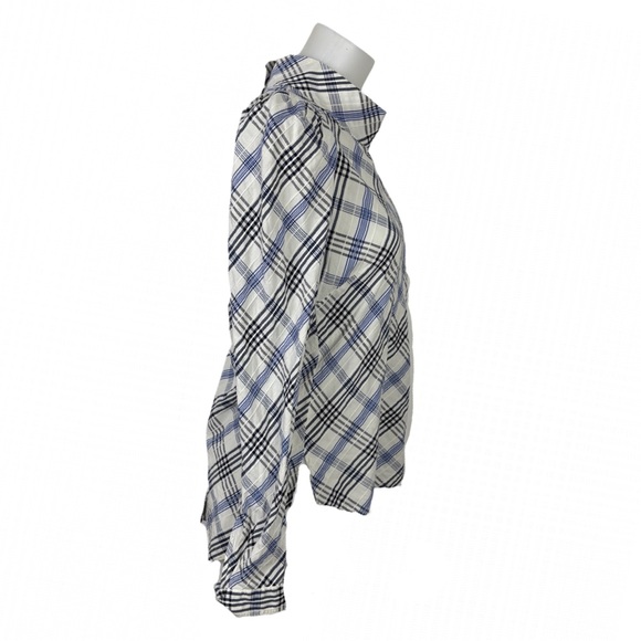 Veronica Beard Isabel top in a white, blue, and black plaid pattern. - Picture 4 of 8